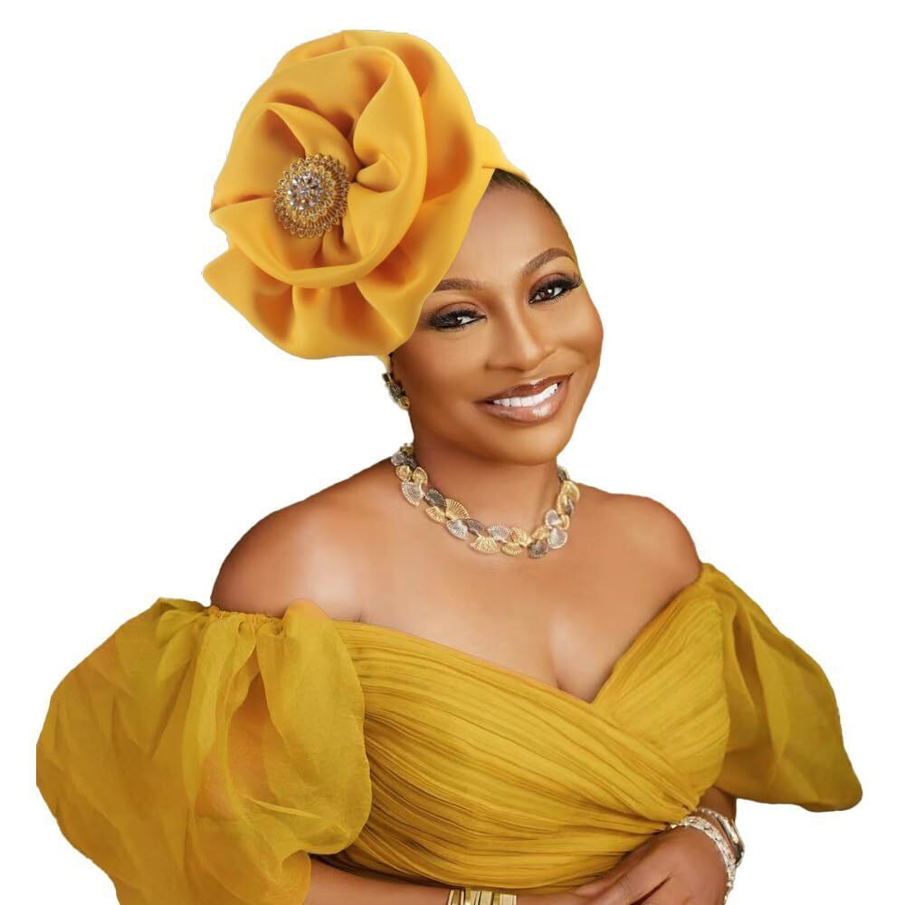 5880 Elegant Floral Turban Head Wrap, Crystal Brooch Detail, Multi-Color